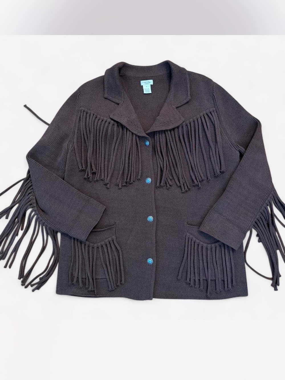 Tasha Polizzi Jane Fringe Brown Cardigan Sweater XL
